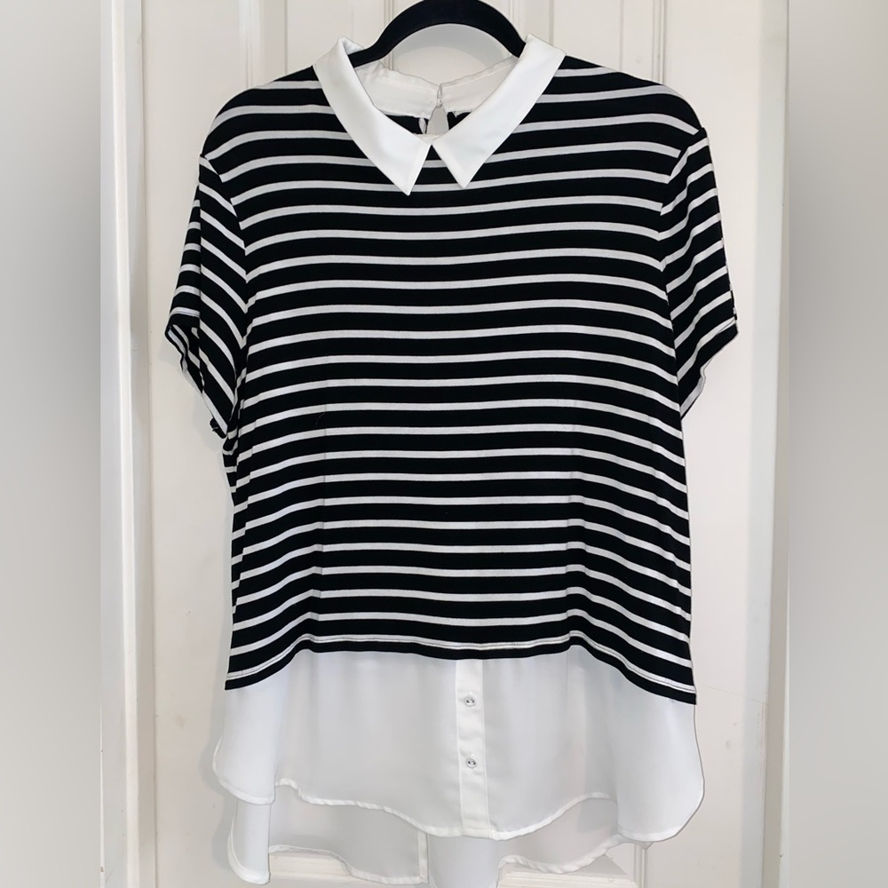 Elle Black and White Striped Blouse